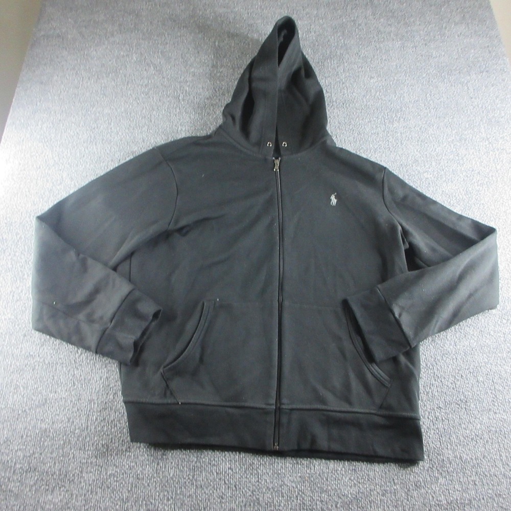 Polo Ralph Lauren Hoodie Mens XL Black Performance Full Zip Fleece Pony Logo - Picture 1 of 11